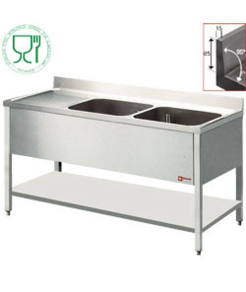L1821S SS Benchtop With 2 Sink Tubs And Left Drain Surface