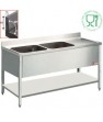 L1821D SS Benchtop With 2 Sink Tubs And Right Drain Surface